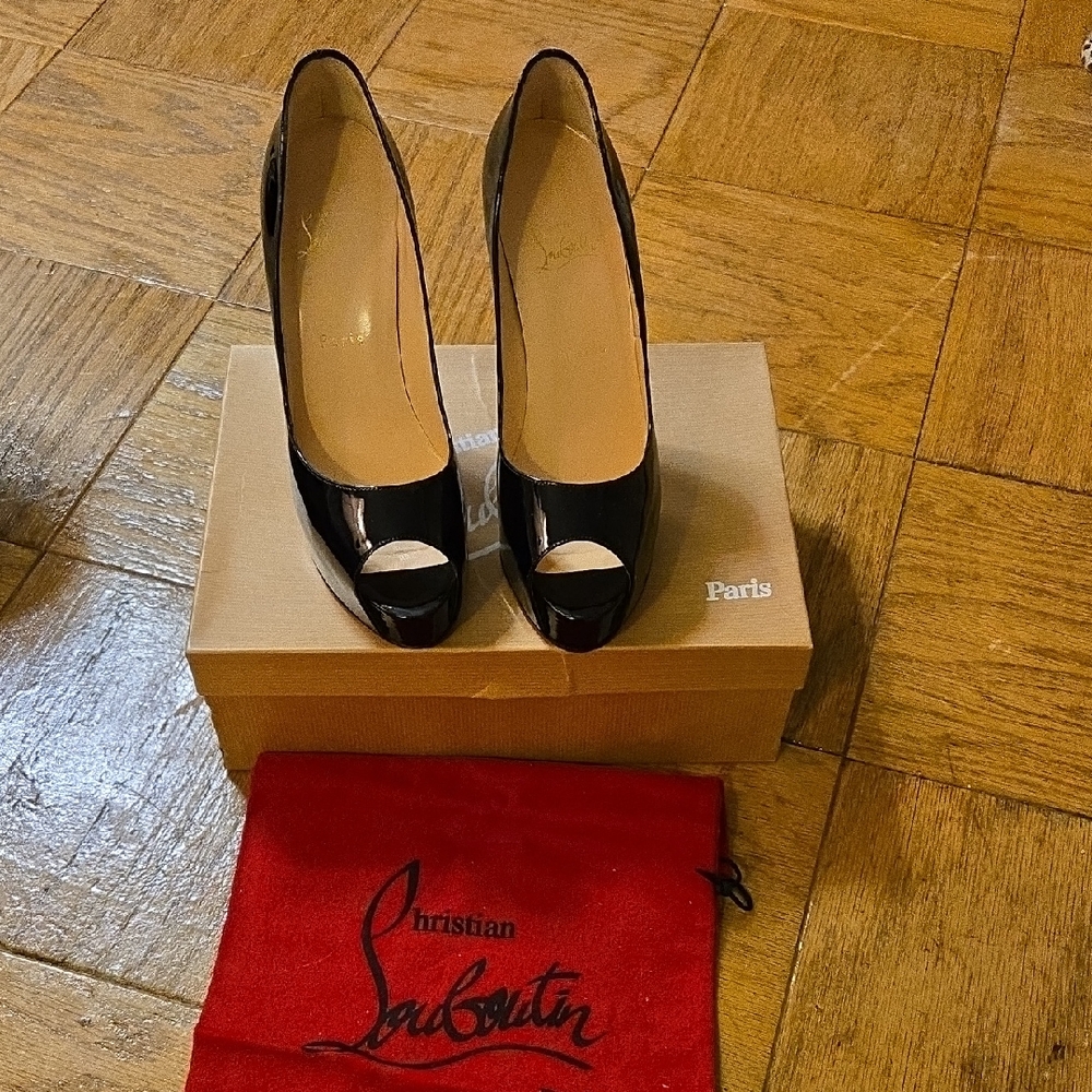 Christian Louboutin Patent Leather Black Peep Toe Heels